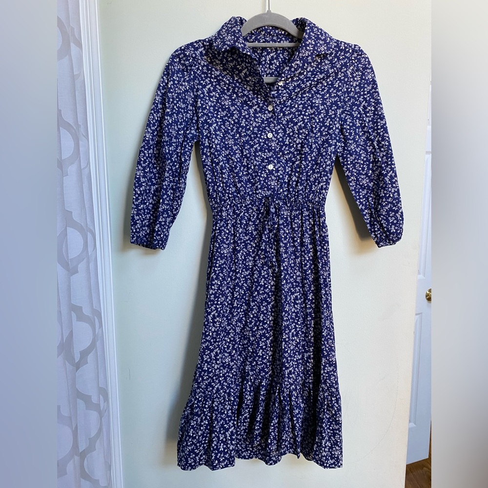 Vintage prairie cottage core dress floral blue white flowers size small … - Picture 1 of 10